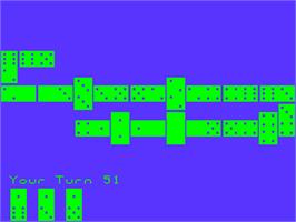 In game image of Dominoes on the Acorn Atom.