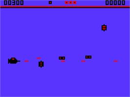 In game image of Space Fighter on the Acorn Atom.