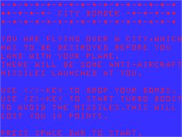 Title screen of City Bomber on the Acorn Atom.