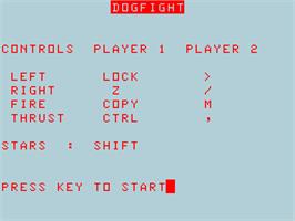 Title screen of Dogfight on the Acorn Atom.