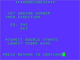 Title screen of Dominoes on the Acorn Atom.
