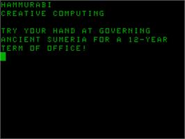 Title screen of Hammurabi on the Acorn Atom.