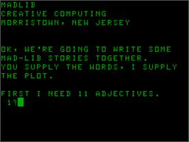Title screen of Madlib on the Acorn Atom.