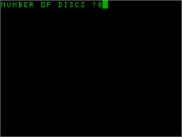 Title screen of Towers of Hanoi on the Acorn Atom.