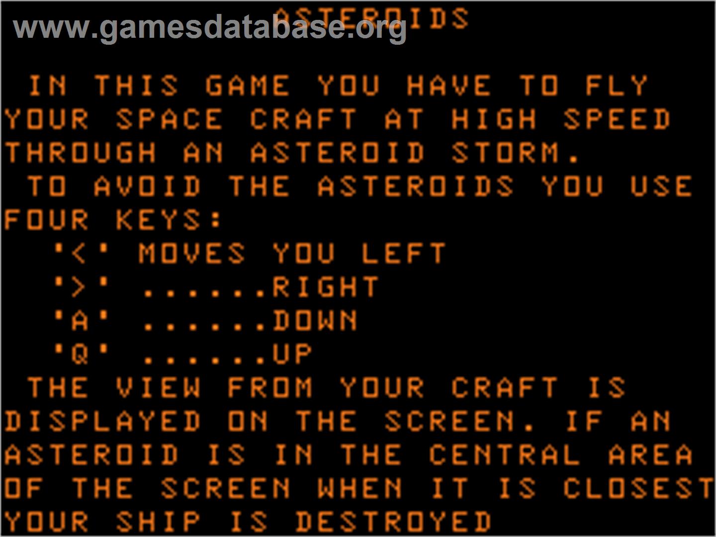 3D Asteroids - Acorn Atom - Artwork - Title Screen
