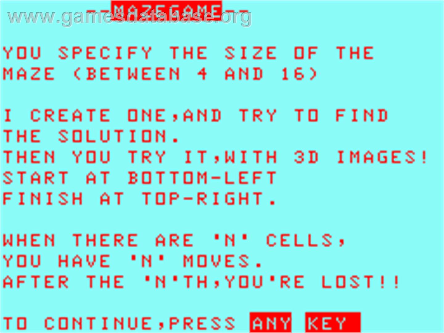 Maze Game - Acorn Atom - Artwork - Title Screen