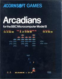 Box cover for Arcadians on the Acorn BBC Micro.