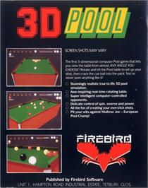 Box back cover for 3d Pool on the Acorn BBC Micro.