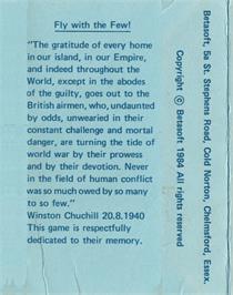 Box back cover for Battle of Britain (Design People) on the Acorn BBC Micro.