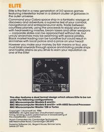 Box back cover for Elite on the Acorn BBC Micro.
