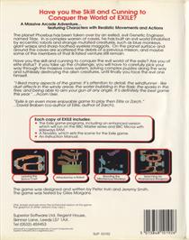 Box back cover for Exile on the Acorn BBC Micro.