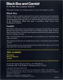 Box back cover for Gambit on the Acorn BBC Micro.