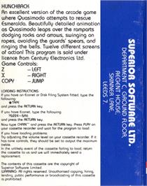 Box back cover for Hunchback on the Acorn BBC Micro.
