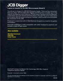 Box back cover for JCB Digger on the Acorn BBC Micro.