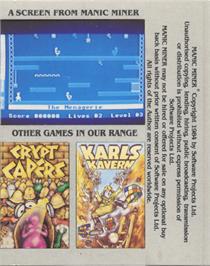 Box back cover for Manic Miner on the Acorn BBC Micro.