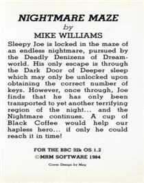 Box back cover for Nightmare Maze on the Acorn BBC Micro.