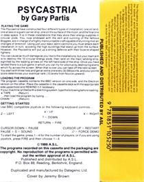 Box back cover for Psycastria on the Acorn BBC Micro.