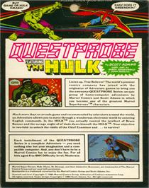 Box back cover for Questprobe Featuring The Hulk on the Acorn BBC Micro.