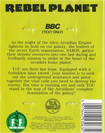 Box back cover for Rebel Planet on the Acorn BBC Micro.