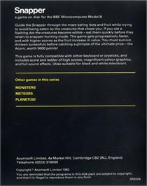 Box back cover for Snapper on the Acorn BBC Micro.