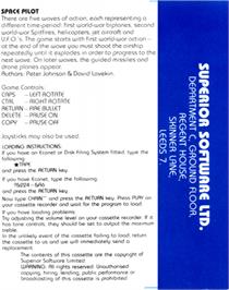 Box back cover for Space Pilot on the Acorn BBC Micro.
