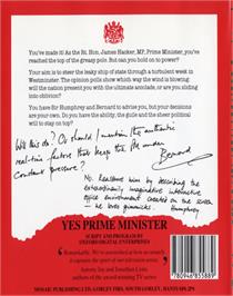 Box back cover for Yes Prime Minister on the Acorn BBC Micro.