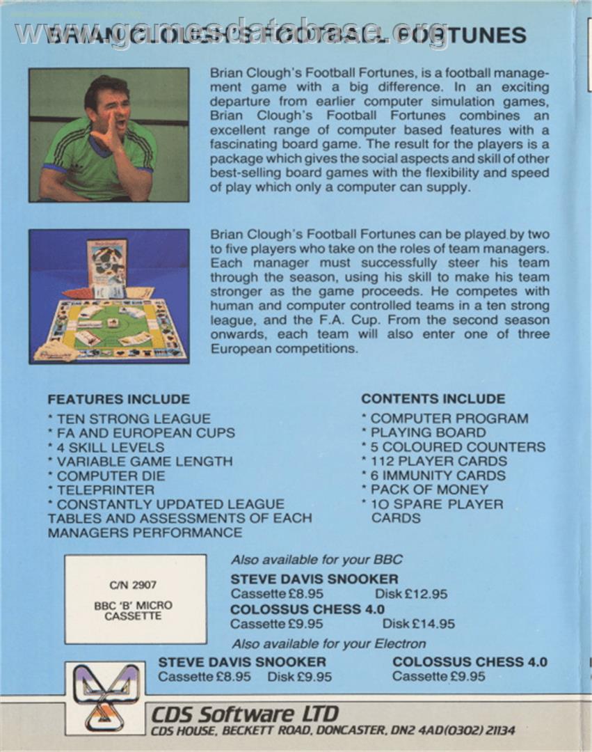 Brian Clough's Football Fortunes - Acorn BBC Micro - Artwork - Box Back