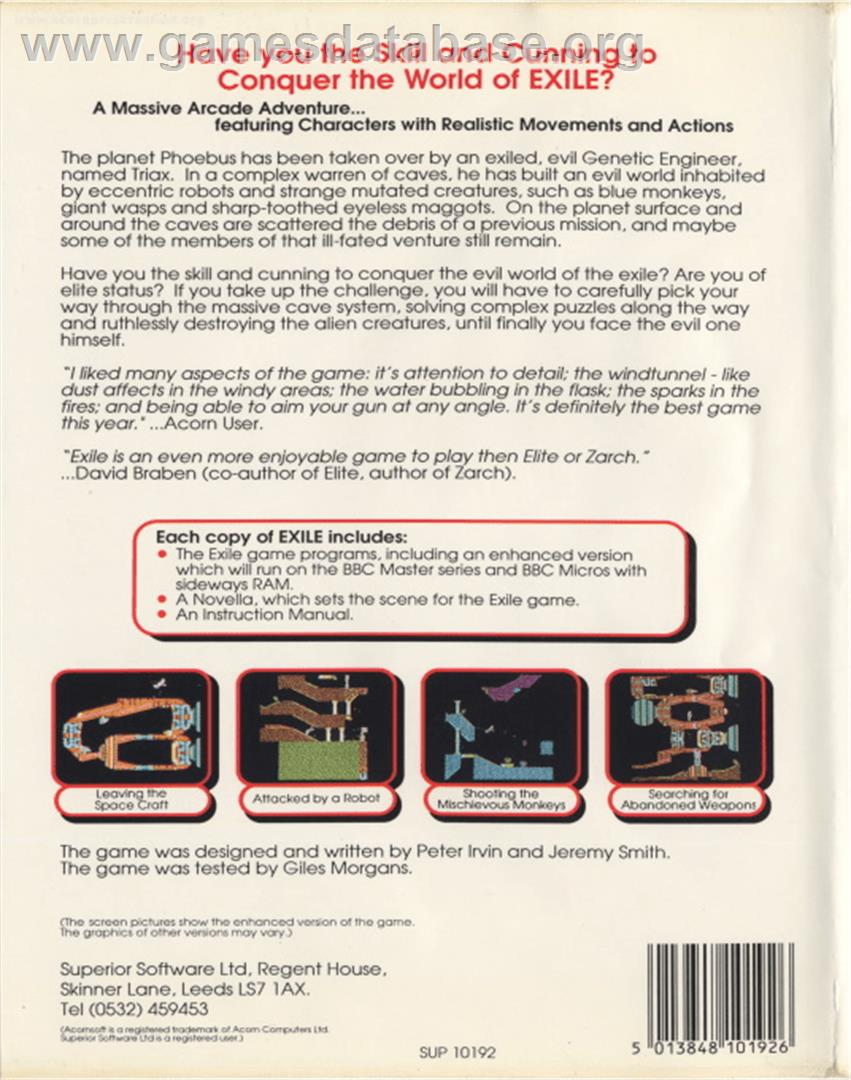 Exile - Acorn BBC Micro - Artwork - Box Back