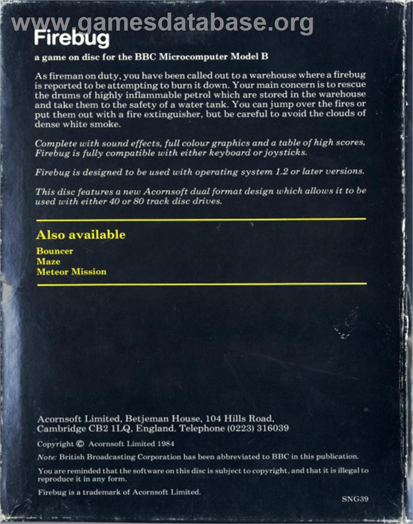 Firebug - Acorn BBC Micro - Artwork - Box Back