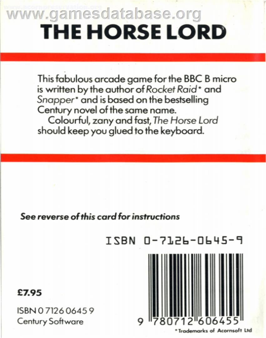 Horse Lord, The - Acorn BBC Micro - Artwork - Box Back