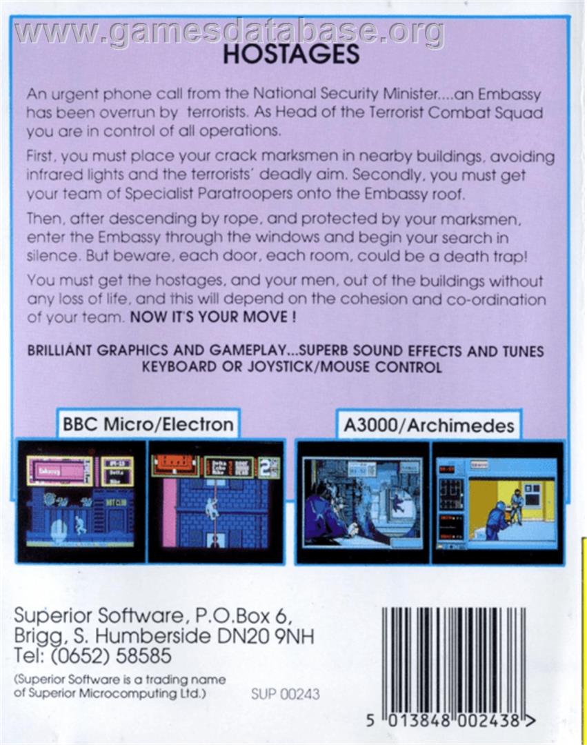 Hostages - Acorn BBC Micro - Artwork - Box Back