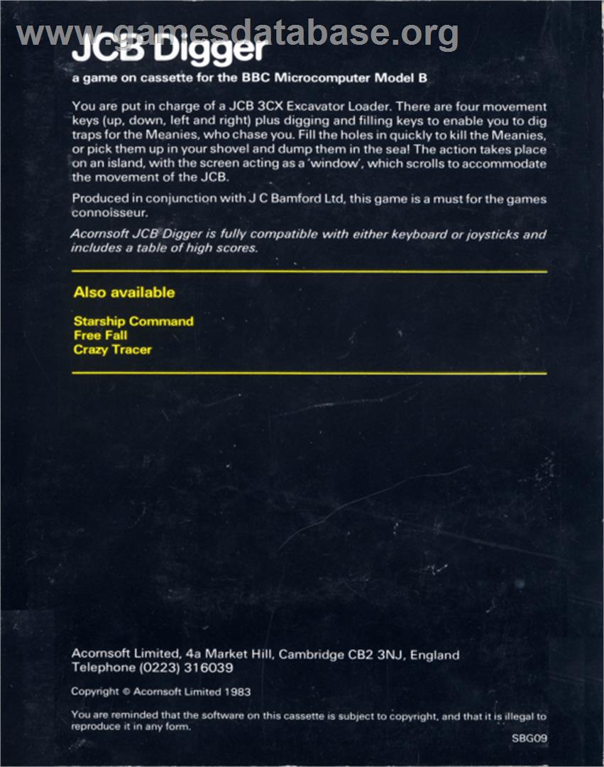 JCB Digger - Acorn BBC Micro - Artwork - Box Back