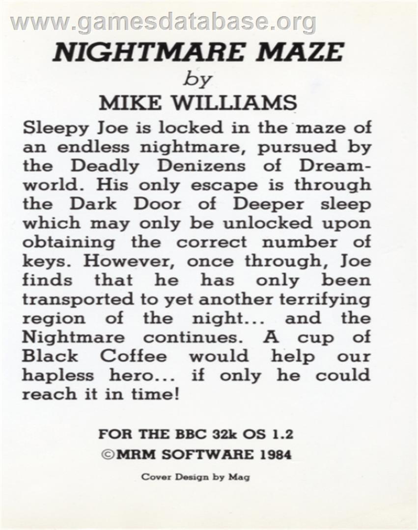 Nightmare Maze - Acorn BBC Micro - Artwork - Box Back