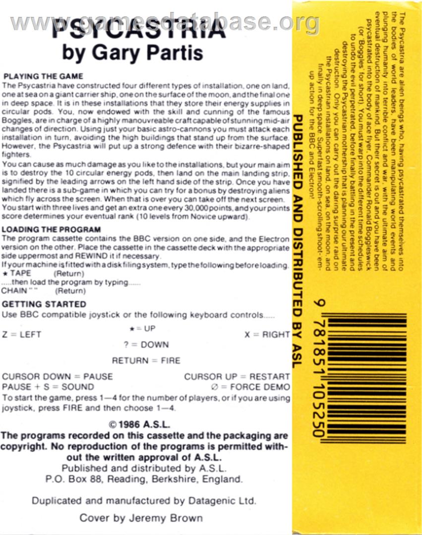 Psycastria - Acorn BBC Micro - Artwork - Box Back