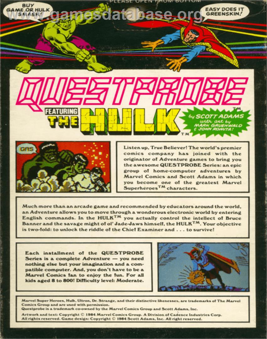 Questprobe Featuring The Hulk - Acorn BBC Micro - Artwork - Box Back
