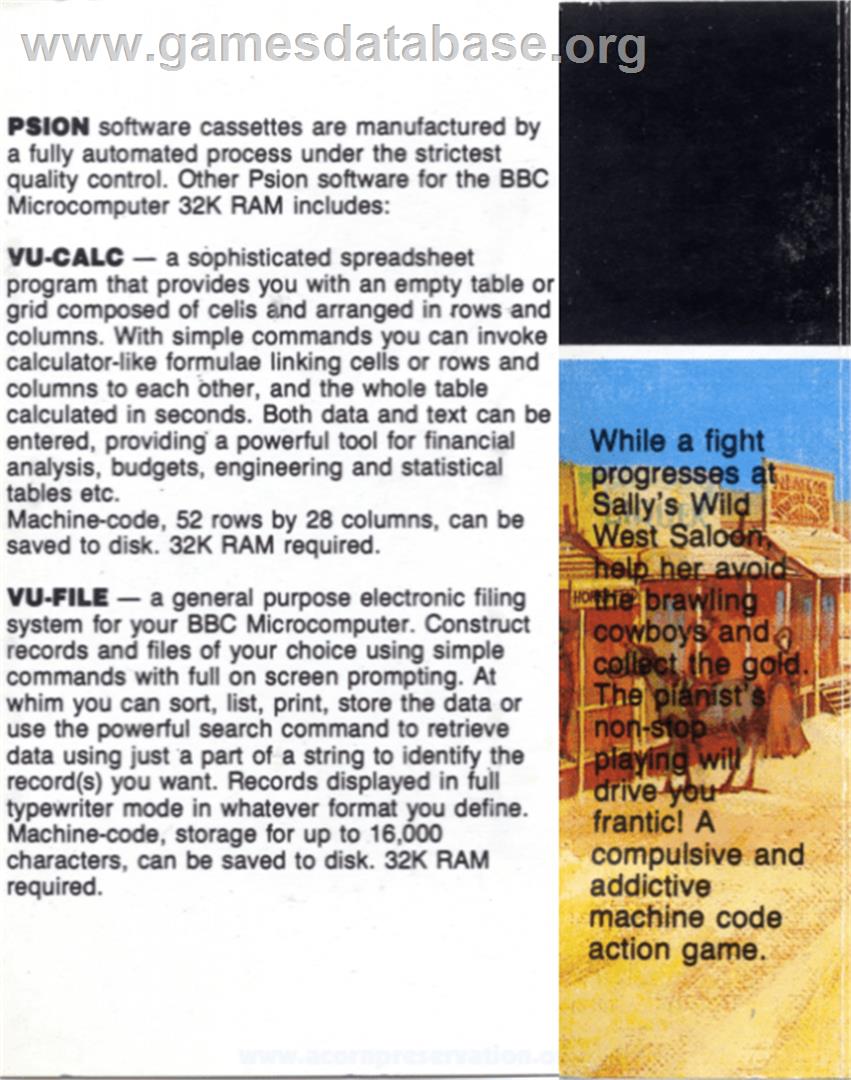 Saloon Sally - Acorn BBC Micro - Artwork - Box Back