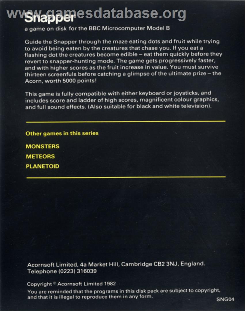 Snapper - Acorn BBC Micro - Artwork - Box Back