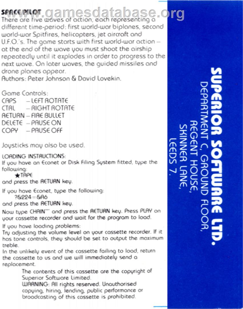 Space Pilot - Acorn BBC Micro - Artwork - Box Back