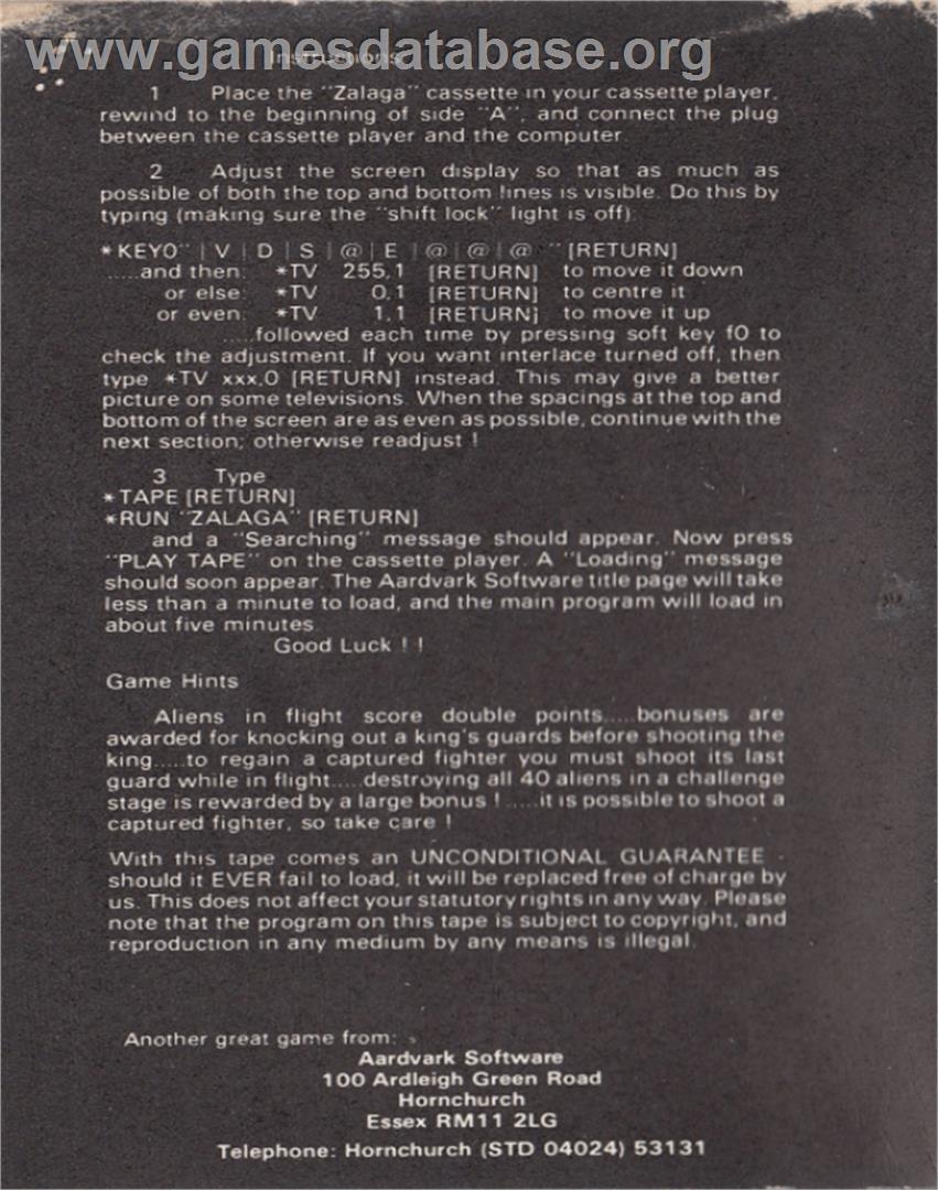 Zalaga - Acorn BBC Micro - Artwork - Box Back