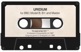 Cartridge artwork for Uridium on the Acorn BBC Micro.