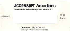 Top of cartridge artwork for Arcadians on the Acorn BBC Micro.