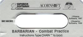 Top of cartridge artwork for Barbarian - The Ultimate Warrior on the Acorn BBC Micro.