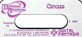 Top of cartridge artwork for Circus (Mysterious Adventures) on the Acorn BBC Micro.