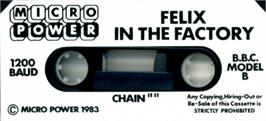 Top of cartridge artwork for Felix In The Factory on the Acorn BBC Micro.