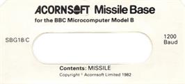 Top of cartridge artwork for Missile Base on the Acorn BBC Micro.