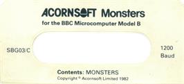 Top of cartridge artwork for Monsters on the Acorn BBC Micro.