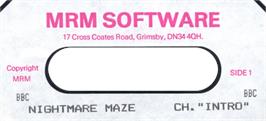 Top of cartridge artwork for Nightmare Maze on the Acorn BBC Micro.