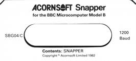 Top of cartridge artwork for Snapper on the Acorn BBC Micro.