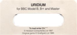 Top of cartridge artwork for Uridium on the Acorn BBC Micro.