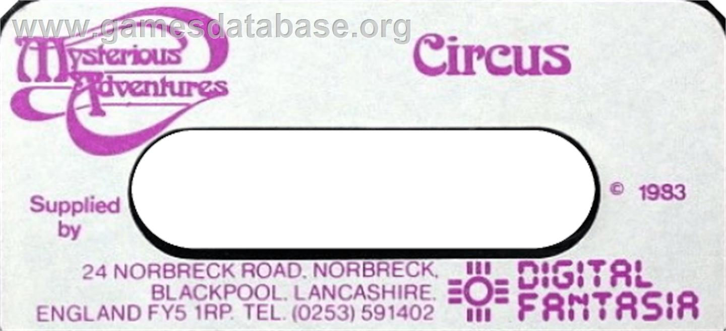 Circus (Mysterious Adventures) - Acorn BBC Micro - Artwork - Cartridge Top